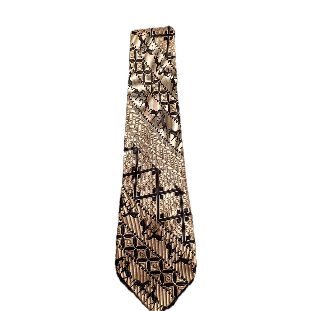 Vintage Silver Navy Geometric Equestrian Horse Tie 4 Inch Disco Fall Funky